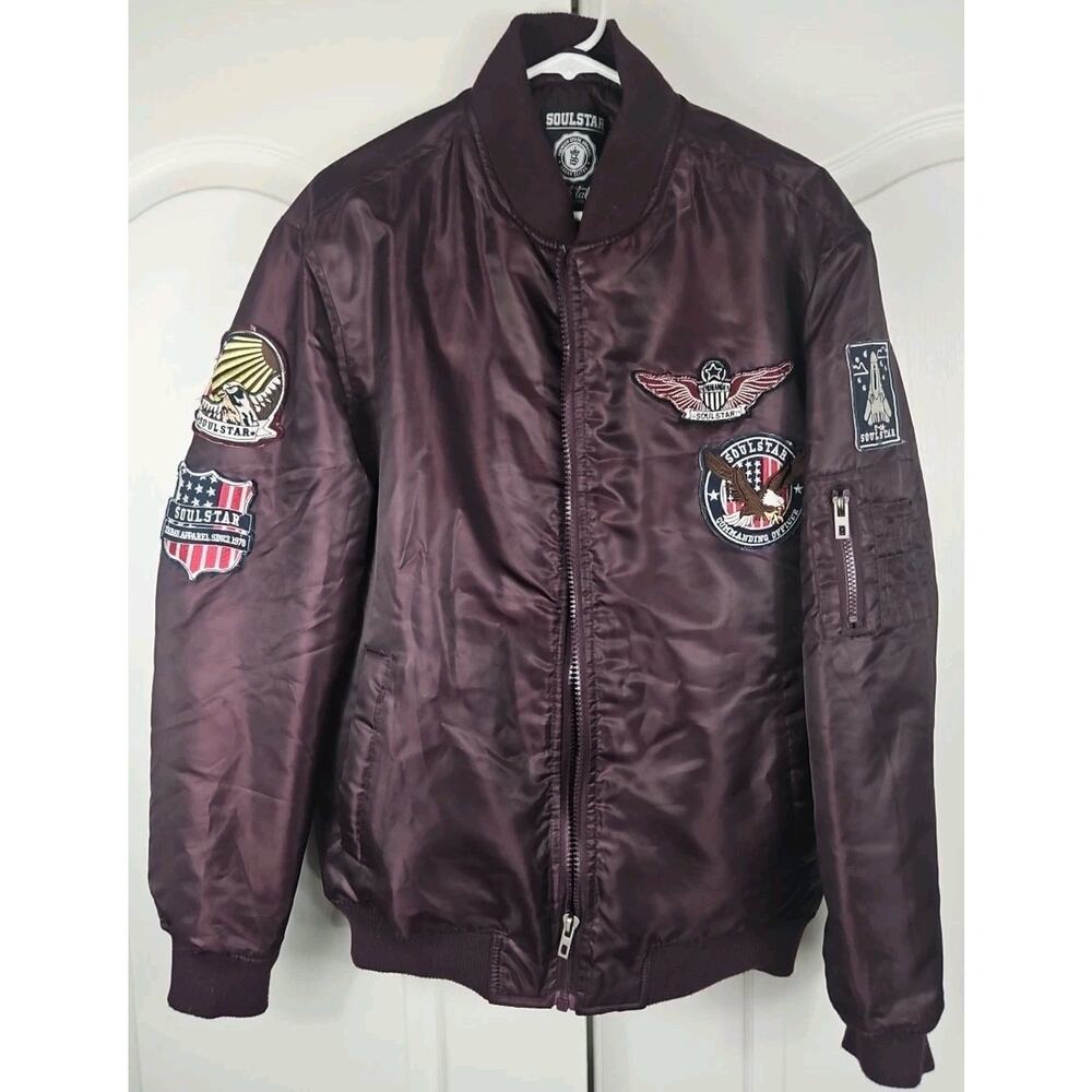 Soul Star Black Label Men's Large Jacket Maroon With Patches